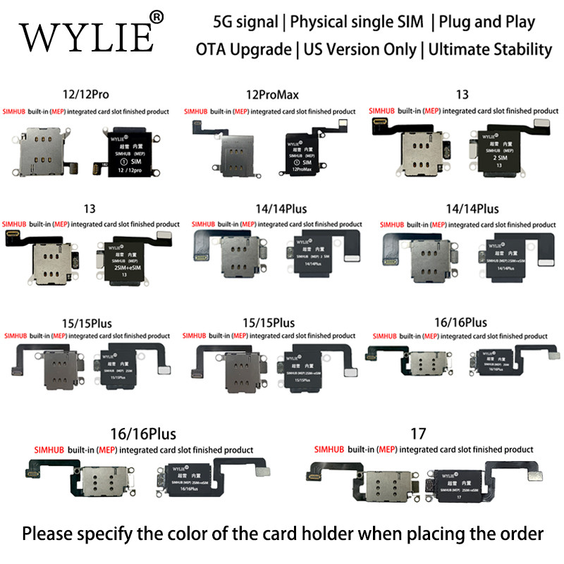 Wylie ในตัว (MEP) ช่องเสียบการ์ดแบบบูรณาการผลิตภัณฑ์สําเร็จรูป SIMHUB สําหรับ IPhone 12-17 Series อุ