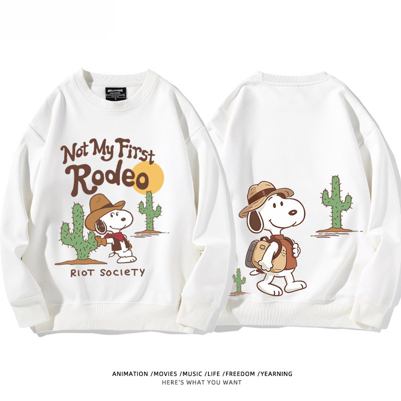 สเวตเตอร์ทรงรอบคอนอกขาว Snoopy ลายการ์ตูนอเมริกัน สวมได้ทุกวัน