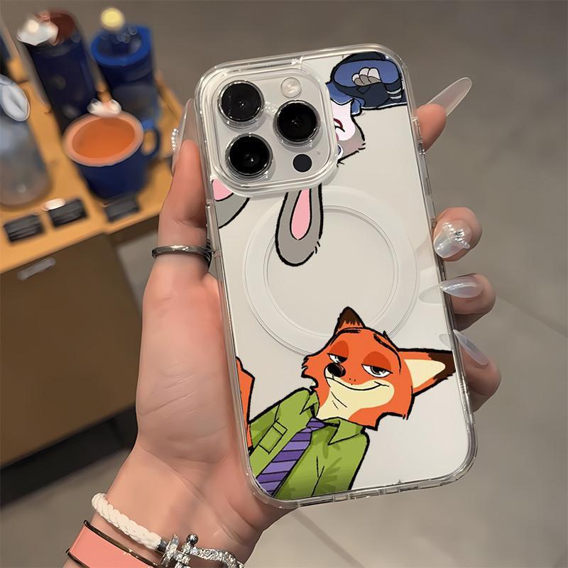 เปลือกแม่เหล็กโปร่งใส Zootopia สําหรับ iPhone 11 17 13 14 12 16 15 13PRO 12PRO 16PROMAX 15PROMAX 17P