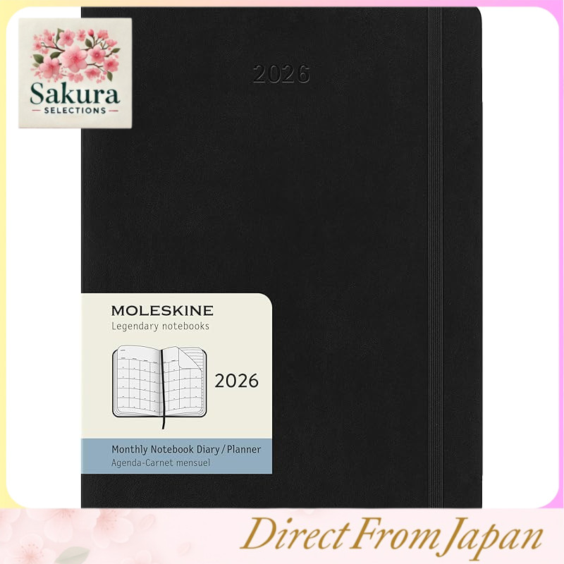 Moleskine Planner 2026 January Start 12-Month Monthly Diary XL Size (W 19cm x H 25cm) Softcover Blac