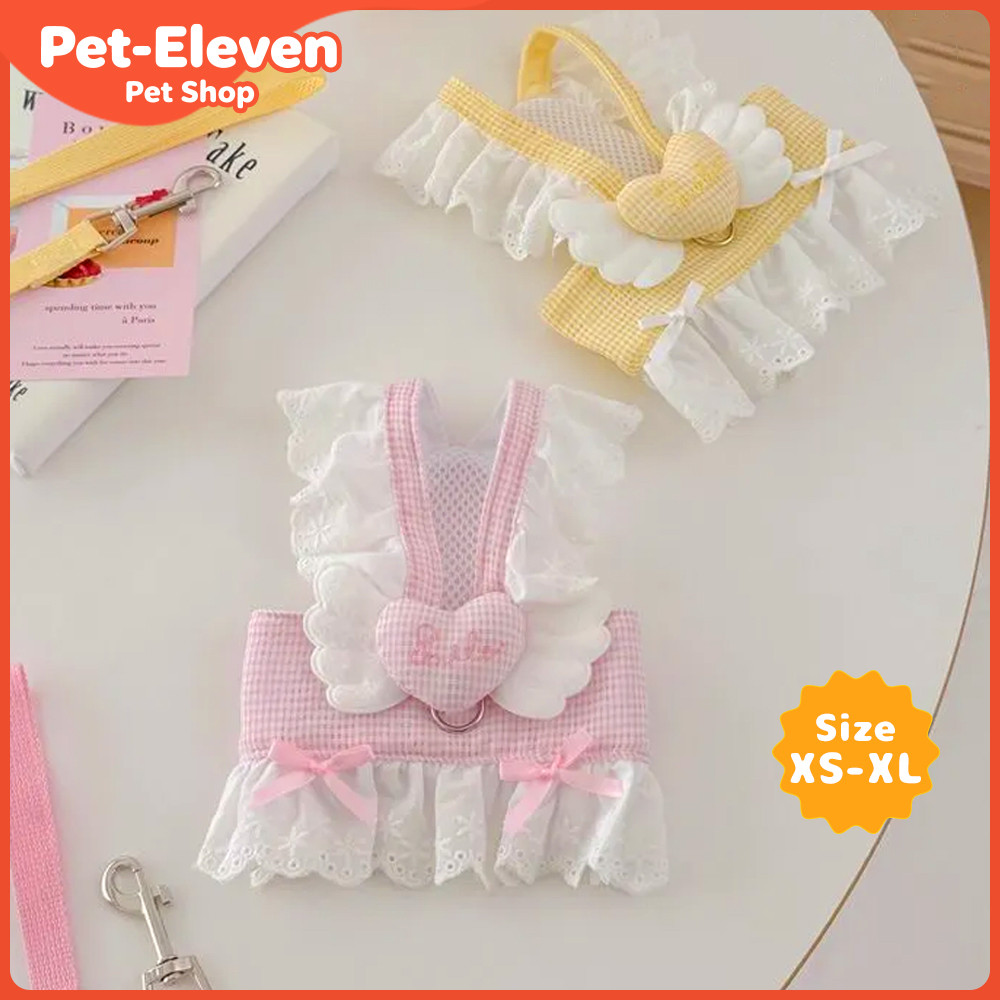 สัตว์เลี้ยงสุนัข Cat Sweetheart Angel Wing Dress Leash Hole Breathable Princess เครื่องแต่งกายสําหรับสุนัขขนาดเล็กแมวกลางแจ้ง