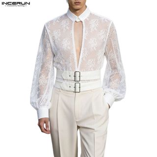 เสื้อลูกไม้โครเชต์แขนยาวสำหรับผู้ชาย สไตล์วินเทจฝรั่งเศส