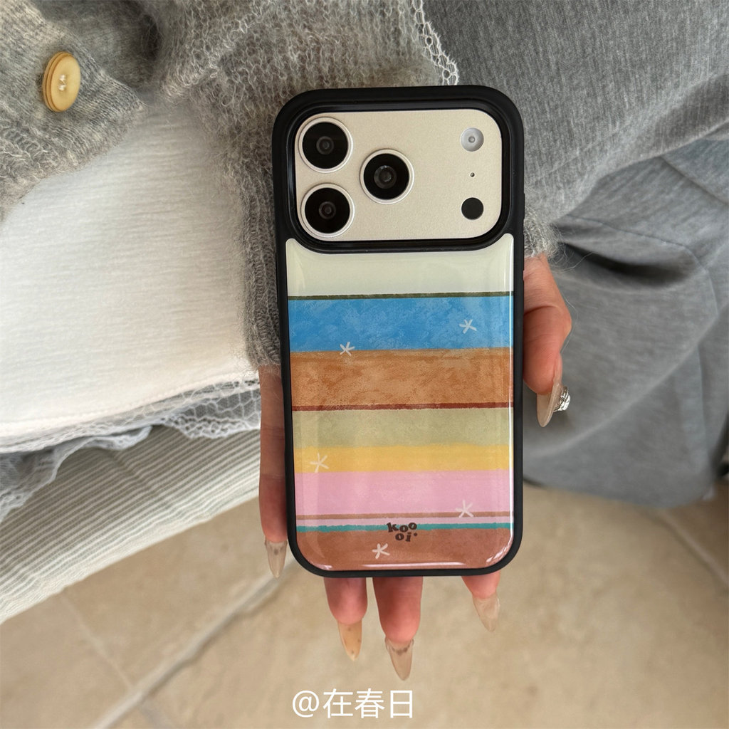 Dopamine Stripe Stitching ลายสก๊อต Pine Pony เคสโทรศัพท์ Drop-Resistant สําหรับ iPhone 17 Promax 16 Promax 15 Promax 11 12 13 14plus 15plus 16e 16pro 17air