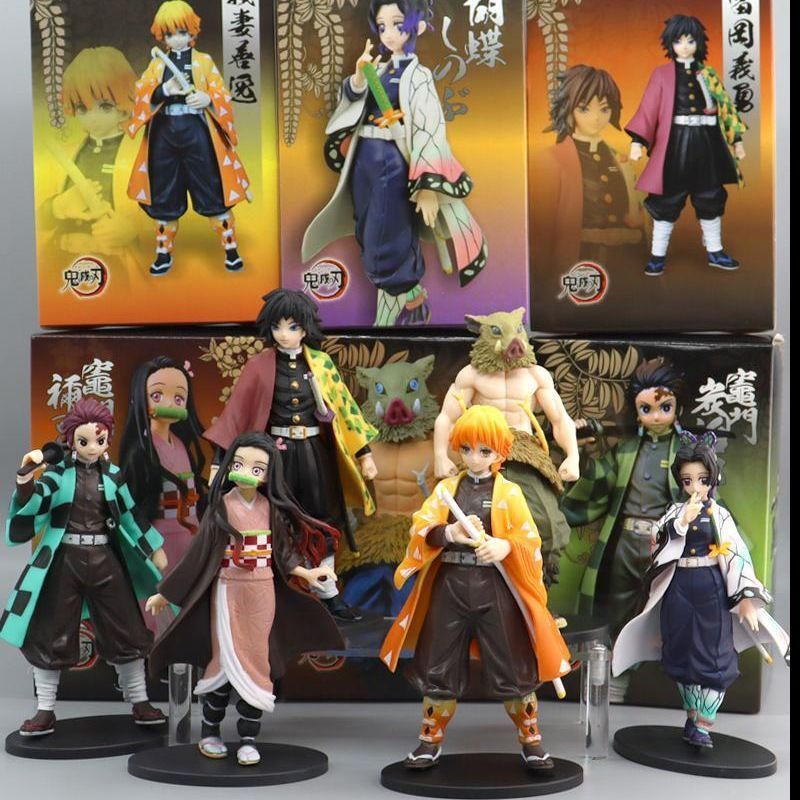 Demon Slayer Tanjiro ตัวเลข Kimetsu ไม่มี Yaiba Inosuke Zenitsu ตุ๊กตานักรบ Action ตุ๊กตาของเล่น