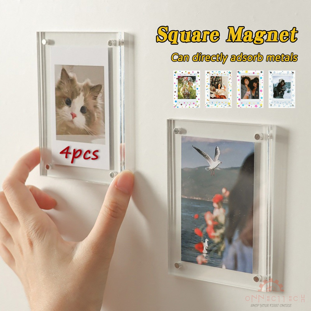 3inch กรอบรูปอะคริลิกแม่เหล็กสองด้าน ขนาด  สำหรับติดตู้เย็น เหมาะสำหรับภาพถ่ายจากกล้องโพลารอยด์