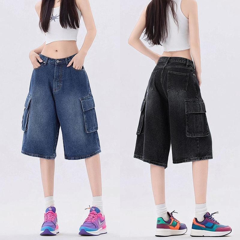 S-6XL กางเกงขาสั้นยีนส์ 5 ส่วน คาร์โก้ คาร์ใจ ใส่สบาย ผ้านุ่ม ใส่ได้ทั้งชายและหญิง