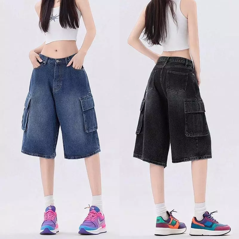 S-7XL กางเกงขาสั้นยีนส์ 5 ส่วน คาร์โก้ คาร์ใจ ใส่สบาย ผ้านุ่ม ใส่ได้ทั้งชายและหญิง