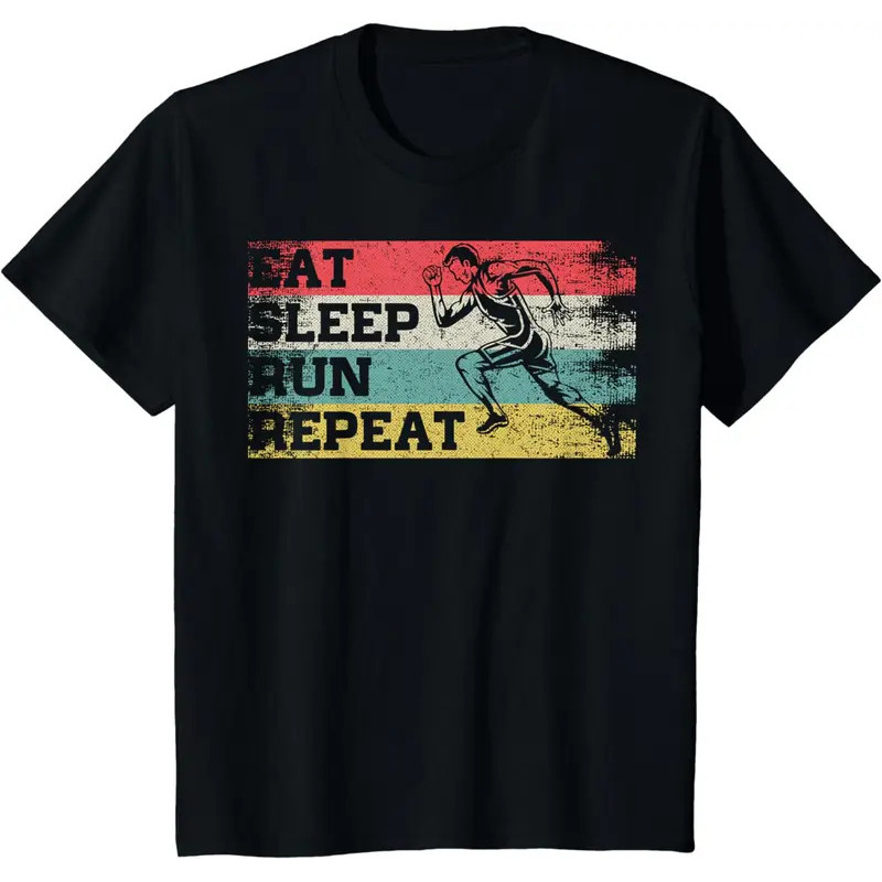 Vintage Retro Eat Sleep Running Test Running Dancer น่ารักเสื้อยืดชายเสื้อผ้า Tops Streetwear เสื้อย