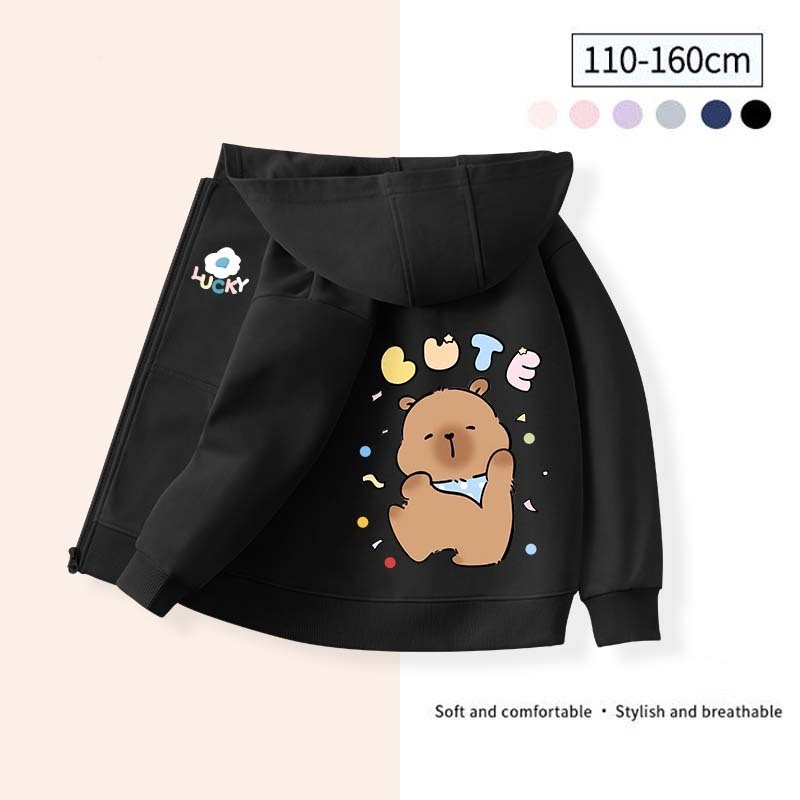 🧒 Wgq Girls Zipper Jacket Girls Zipper Sweatshirt Girls Zipper Cardigan Capybara พิมพ์กระเป๋า Casual