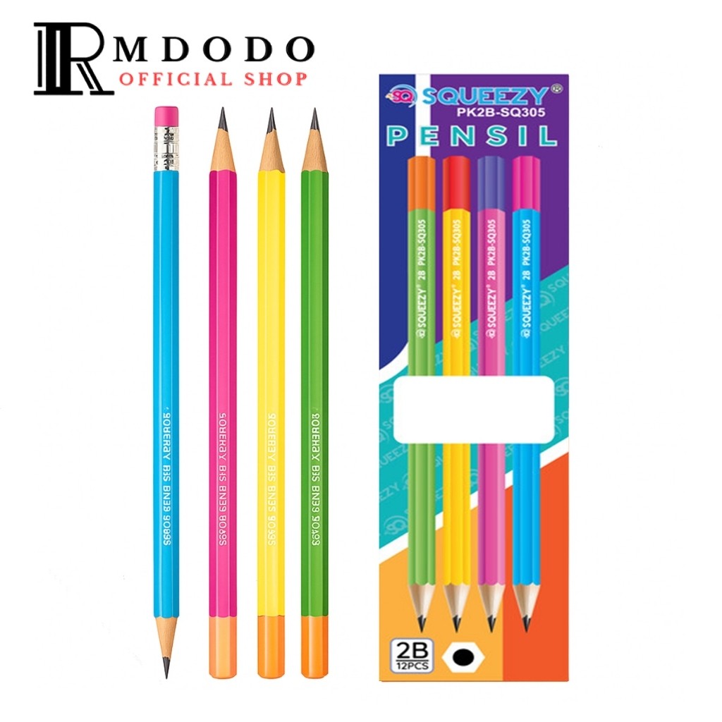 Rmdodo - ดินสอ 2B [1 แพ็ค - ดินสอ 12 ชิ้น] / ดินสอ Squeezy / ดินสอไม้ PK2B-SQ305