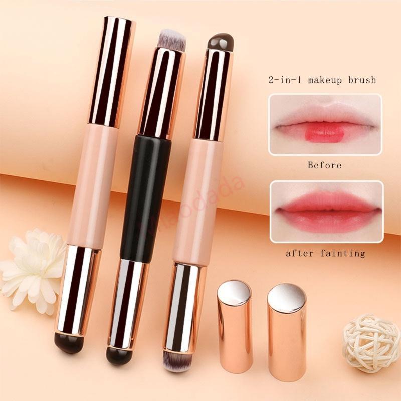 MDD 2 in 1 แปรงทาปากซิลิโคน แปรงคอนซีลเลอร์ แปรงแต่งหน้าปลายคู่ แปรงลิปกลอส แปรงแป้ง ลิปสติก Applice