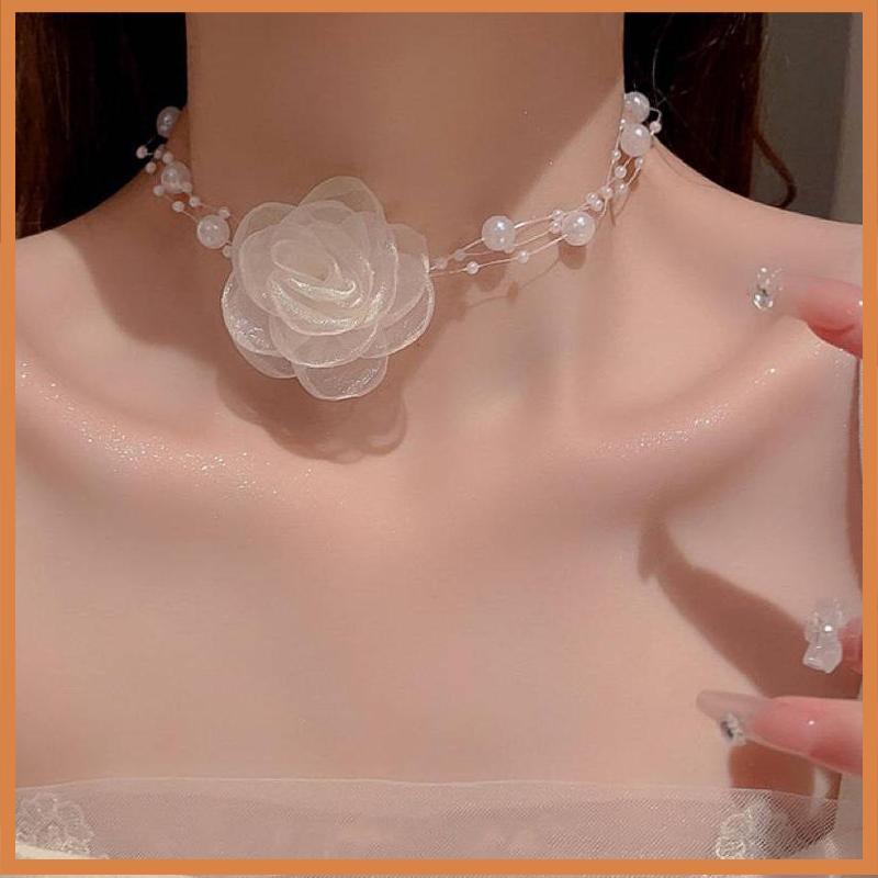 [SMD] โรแมนติกเค้นคอดอกไม้มุก Nelace โซ่คอหญิงดอกไม้ Nelace [vn]