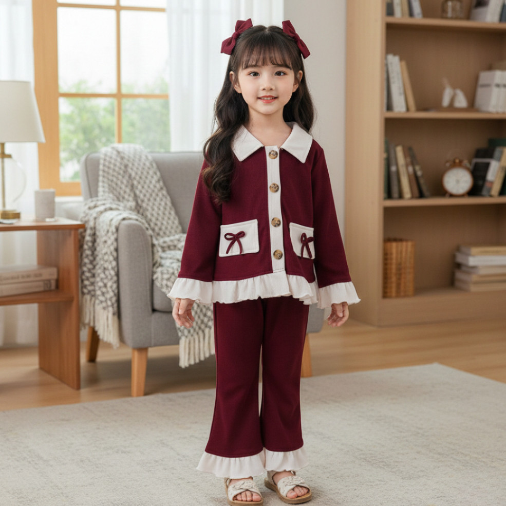 Alesha - ชุดเด็กถักสไตล์เกาหลี Sabina / เด็กผู้หญิง Oneset Top และกางเกงขายาว