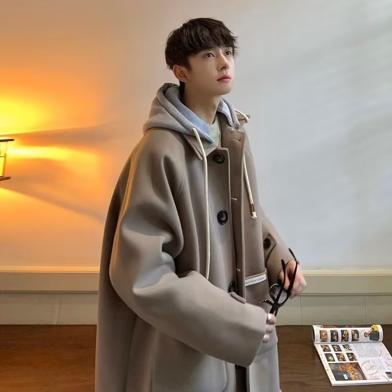 กลางความยาวwindbreakerผู้ชายm-2xlฤดูใบไม้ร่วงฤดูหนาวเสื้อขนสัตว์หลวมstreetสวมใส่การออกแบบhigh-end Ni