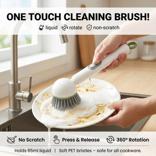 LGAO Rotatable Liquid Dispensing Pot Brush Long Handle Press to Release Dish Soap Kitchen clean Tool
