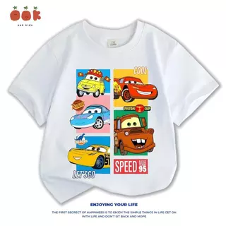 [COD] เสื้อยืดเด็ก Lightning McQueen ลายรถแข่งสุดเท่ นุ่มใส่สบาย เสื้อคอกลมแขนสั้น unisex tee+New เสื้อผ้าเด็ก เสื้อยืด