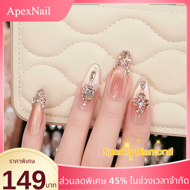 เล็บปลอม สีทอง รูปวงรี เล็บปลอมติด nail เล็บปลอมเจล งานแฮนด์เมด ใช้ซ้ําได้ สไตล์จะได้รับ🌟