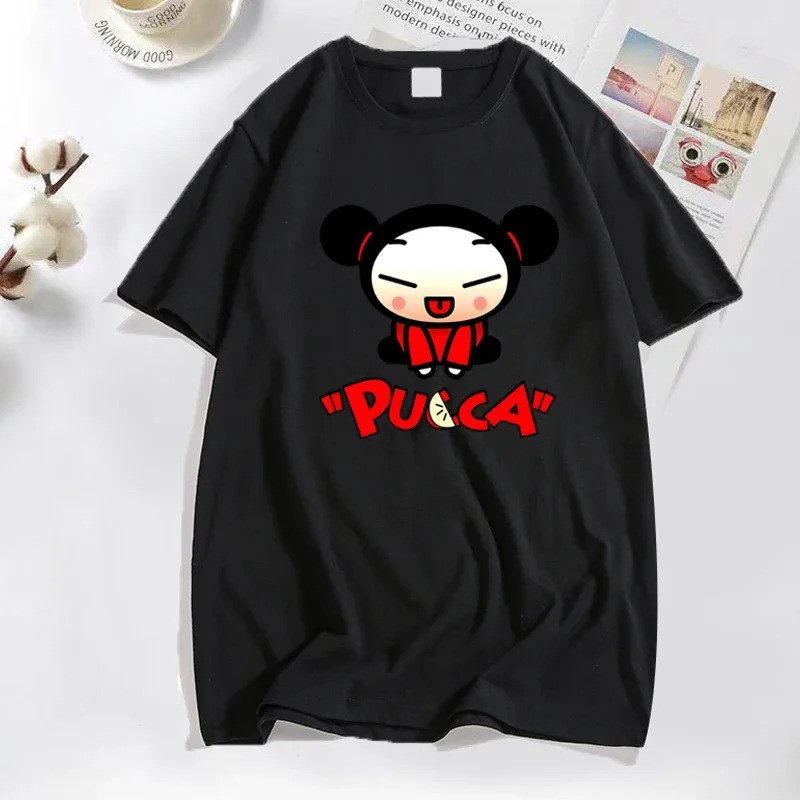 ตลก เสื้อยืดการ์ตูน Pucca ตุ๊กตาจีน สำหรับผู้ชายและผู้หญิง เสื้อยืดกราฟิกน่ารัก แขนสั้นผ้าฝ้าย เสื้อ