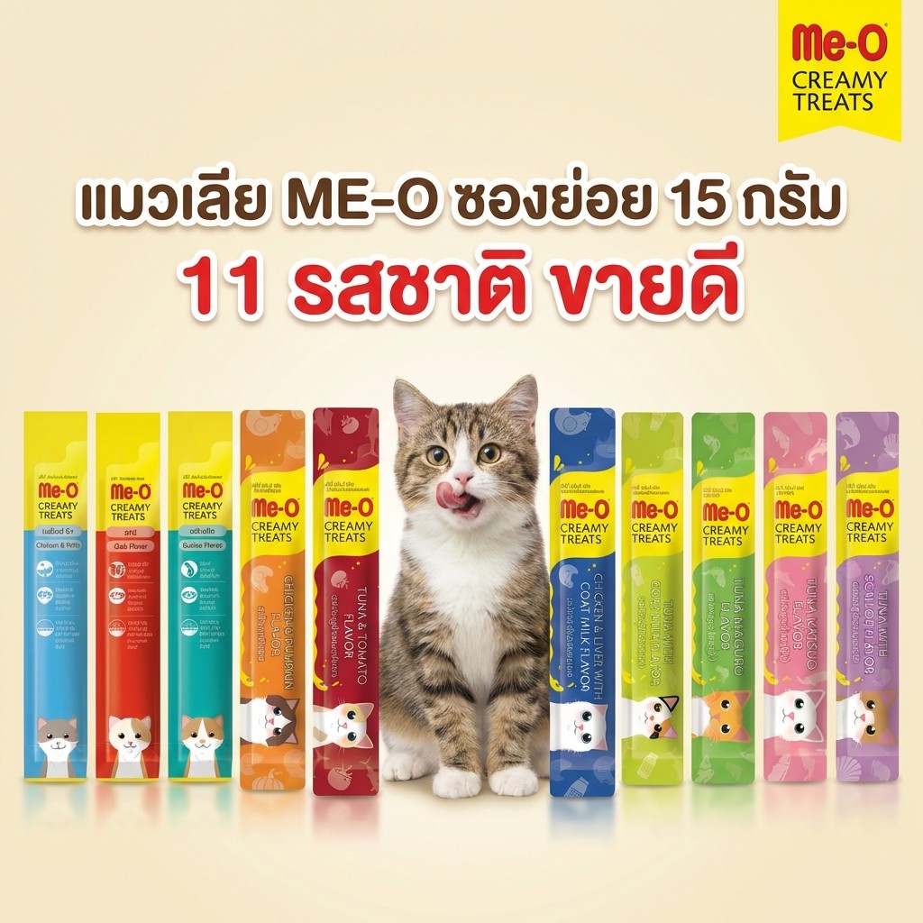 [1ซองย่อย][11รส] แมวเลีย มีโอ ขนมแมวเลีย Creamy ครีมมี่ 15g Meo คละรสได้
