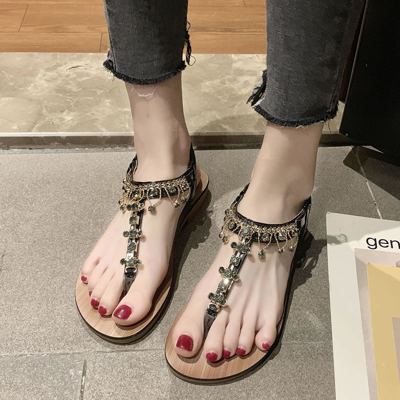 Flip-Flops รองเท้าแตะผู้หญิง 2024 ฤดูร้อนFairyสไตล์BohemianสบายAll-Matchแบนรองเท้าโรมันz6w2I8Q0T2021