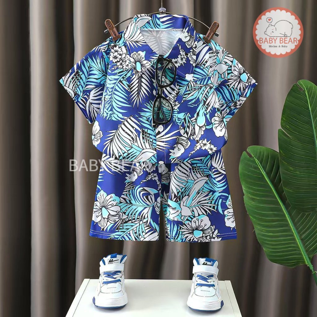 ชุดเซ็ตฮาวาย ชุดเซ็ตเสื้อเชิ้ตเด็ก เสื้อแขนสั้น+กางเกงขาสั้นฮาวายทะเล สงกรานต์ รูปที่ 6