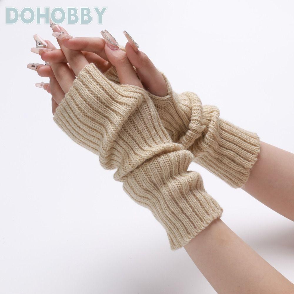ถุงมือถักลายพังค์ สำหรับหญิงและชาย สีขาวและดำ ยาวจนถึงข้อมือ แบบไม่มีนิ้ว