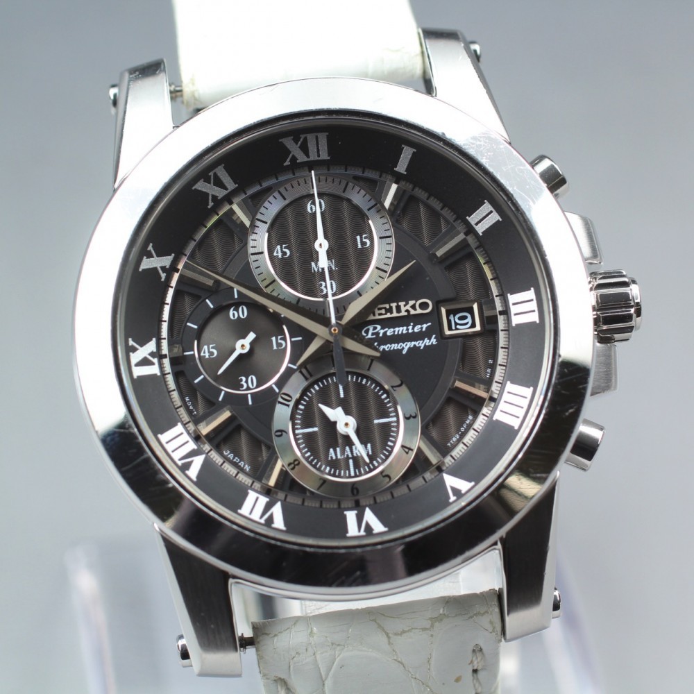 Near MINT SEIKO Premier Chronograph 7T62-0LE0 Quartz 44mm Men's Watch 2004 w/Box