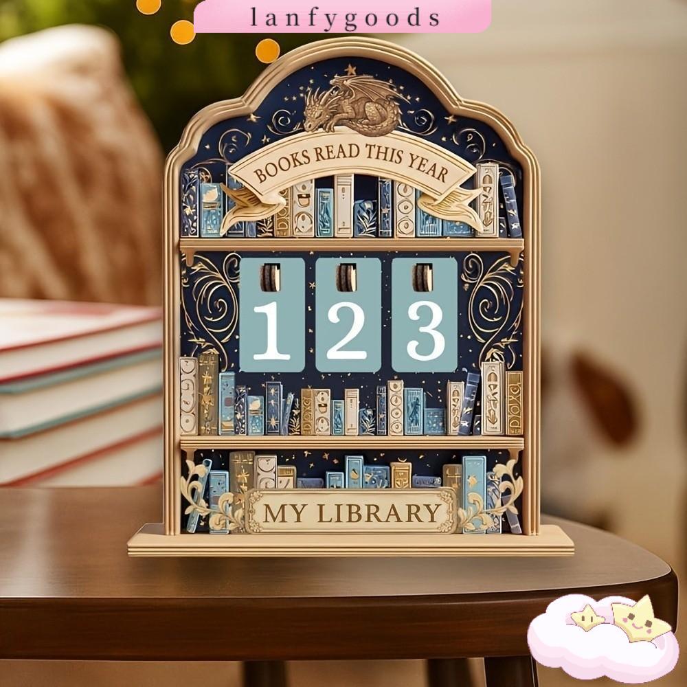 LANFYGOODS Reading Tracker Signage, หนังสืออ่านปีนี้หนังสือทําด้วยมืออ่าน Tracker, Creative ไม้ 2D R