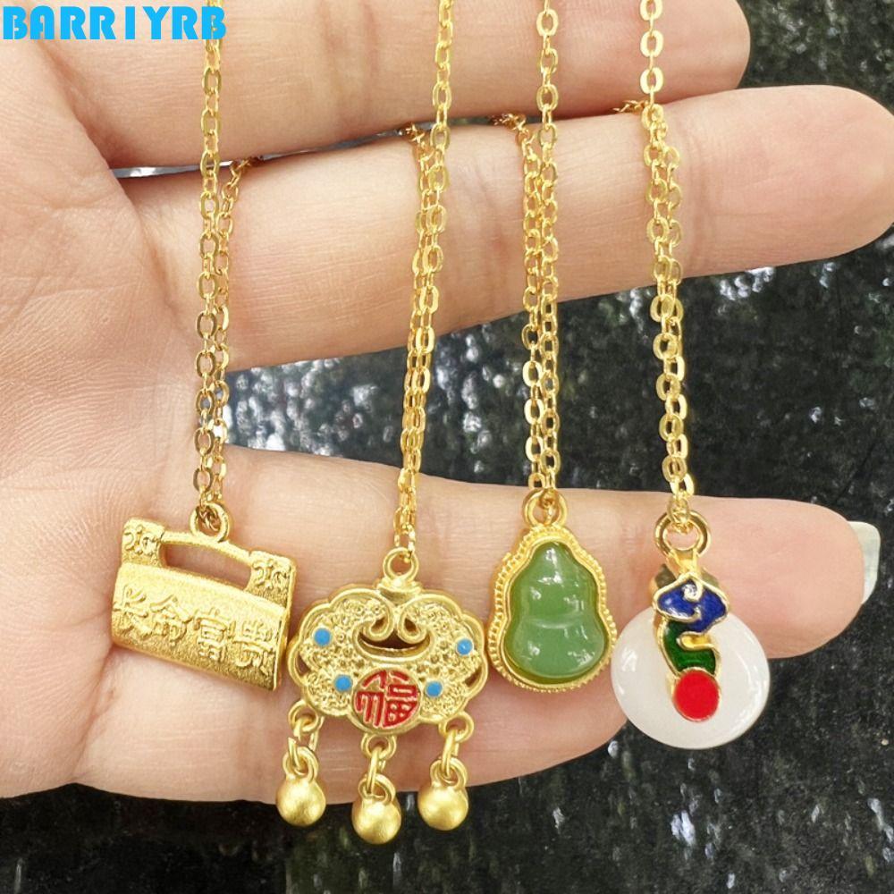 BARR1YRBสร้อยคอจําลองขนาดเล็ก,1/6 Blessing Mini BJD หยกหัวเข็มขัดสร้อยคอ,ยืนยาวล็อค DIY จีนความงามแต