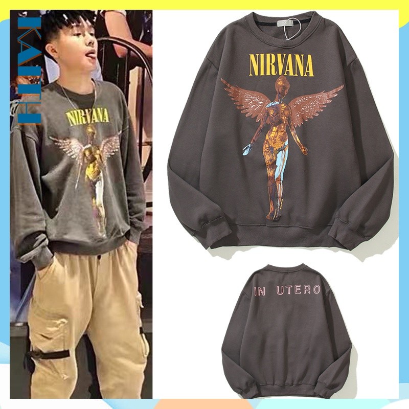 丨Nirvana Nirvana Angel Rock Band เสื้อกันหนาวทรงหลวมสไตล์เรโทรสําหรับผู้ชายและผู้หญิง