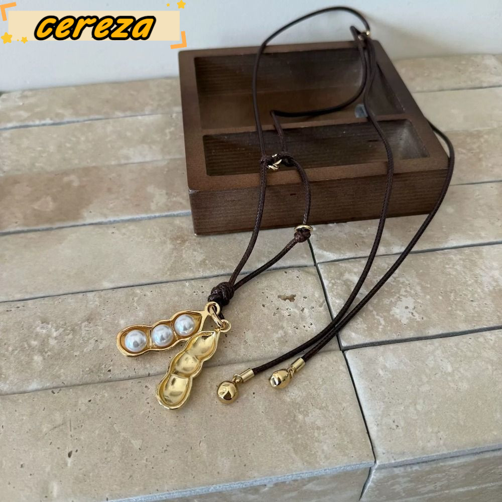 CEREZA Pea Pod สร้อยคอ, สร้อยคอโซ่ยาว, เครื่องประดับโซ่เชือกโลหะผสมแฟชั่นผู้หญิง