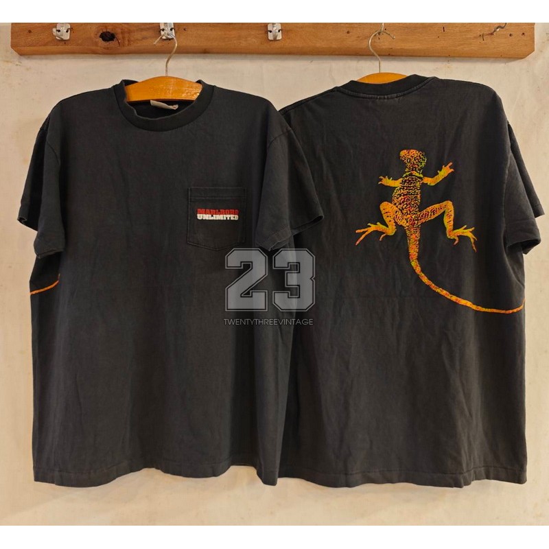 [ 23 ] Marlboro UNLIMITED SIDE LIZARD poket Bio Washed เสื้อวินเทจ เสื้อวง  vintage shirt