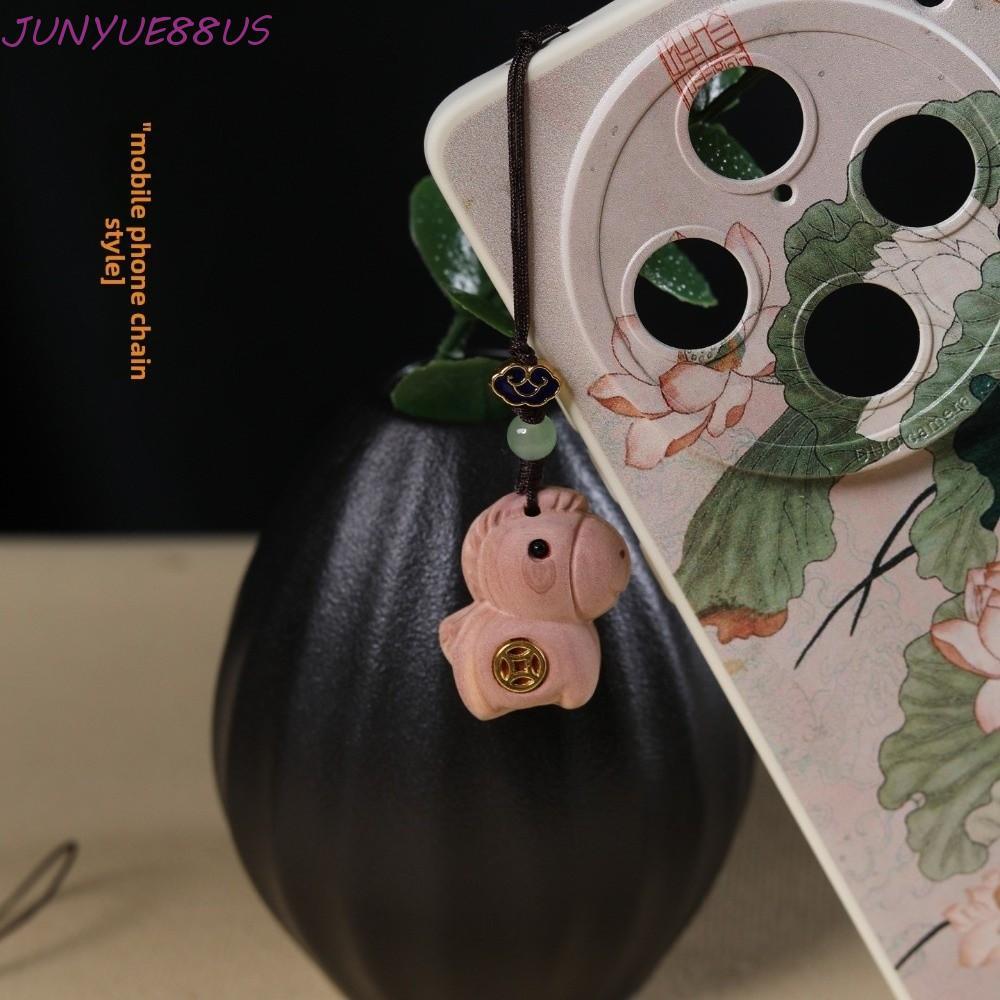 JUNYUE88US พวงกุญแจม้า, จี้กระเป๋าการ์ตูนไม้จันทน์, Becoming Rich Zodiac Handmade เชือก Lanyard ไม้โ