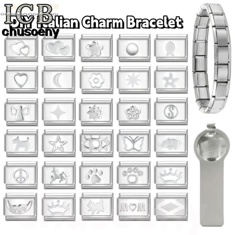 ยอดนิยม Love Simple Sliver ดอกไม้รูปแบบอิตาเลี่ยน Charm Links Fit 9 มม.สร้อยข้อมือสแตนเลสทําเครื่องประดับ