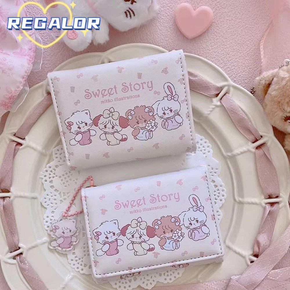 REGALOR0G กระเป๋าสตางค์สั้น แบบการ์ตูน Mekko ทำจากหนังPU พกพาสำหรับเด็กผู้หญิง