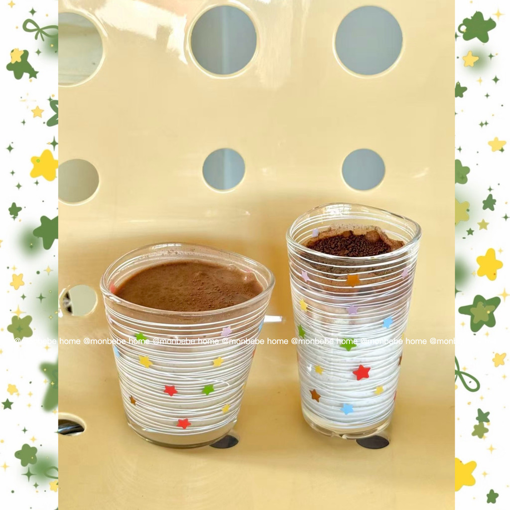 แก้วน้ำ แก้วกาแฟ การส่งออกไปเกาหลี ลายเส้นสีขาวดาว✨  สำหรับร้านกาแฟ พร้อมส่ง