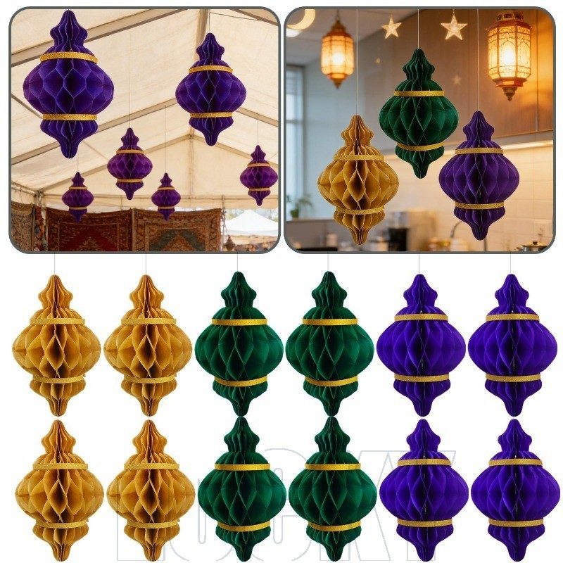 3-1 ชิ้น Eid Mubarak Party แขวนตกแต่ง - 3D รังผึ้งกระดาษโคมไฟ - Ramadan Party แบนเนอร์ - อิสลามมุสลิ