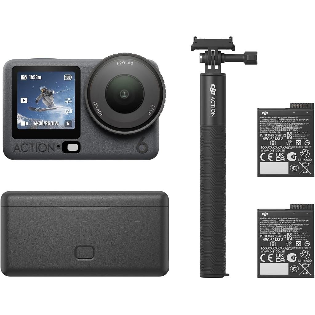 DJI Osmo Action 6 Enhanced Combo, กล้องแอคชั่นพร้อมเซ็นเซอร์สี่เหลี่ยม 1/1.1′′, รูรับแสงตัวแปรของ f/