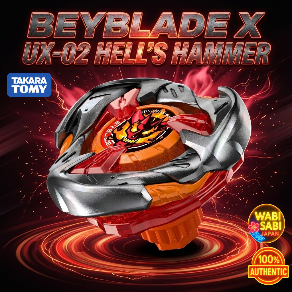 Beyblade X UX-02 Starter Hell’s Hammer 3-70H Metal Spinning Top with Winder Launcher