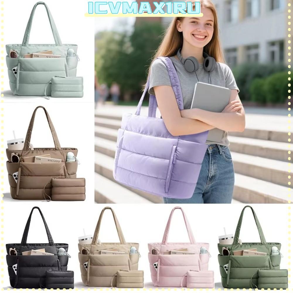 FOVIUPET กระเป๋าถือพอง,กันน้ําความจุขนาดใหญ่ปักเป้าT Toteกระเป๋าสําหรับผู้หญิง,แฟชั่นน้ําหนักเบาพร้อมกระเป๋าใส่เหรียญหลายกระเป๋ากระเป๋าCommutingกระเป๋าสําหรับโรงเรียนTravel Gym