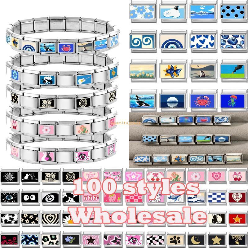 สร้อยข้อมือสแตนเลสสีส้มลายดอกไม้และหัวใจอิตาเลี่ยน ขนาด 9 มม. เหมาะสำหรับทำเองสไตล์ Y2K เป็นของขวัญพิเศษ