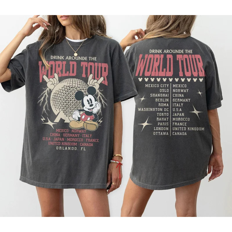 เสื้อสองด้าน Retro Epcot World Tour, เสื้อ Drink Around The World, เสื้อ Epcot Disney World, เสื้อยื