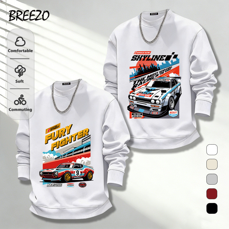 แขนยาวผู้ชาย Sweatshirt เสื้อสวมหัว ทรงหลวมลำลอง JDM Automotive Culture พิมพ์ลายแฟชั่น หนาผ้าดีหนานุ่ม แนวโน้ม เย็น