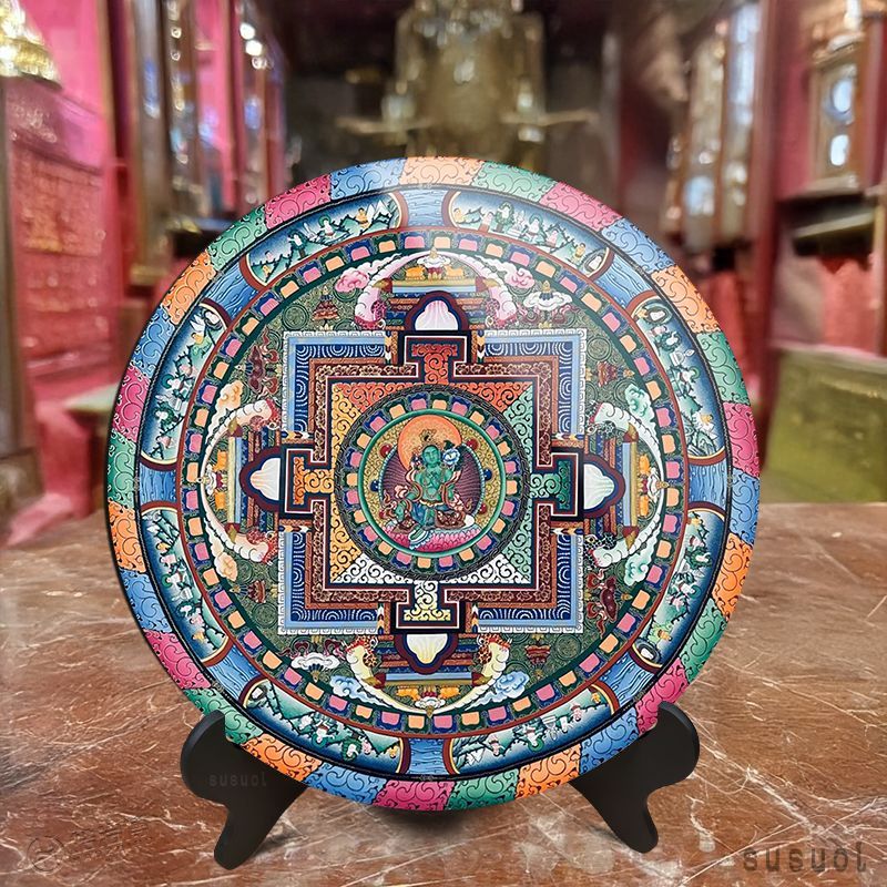 New Product#Green Tara and White Tara Mandala Thangka Ornament, Special Buddha Portrait for Connecti