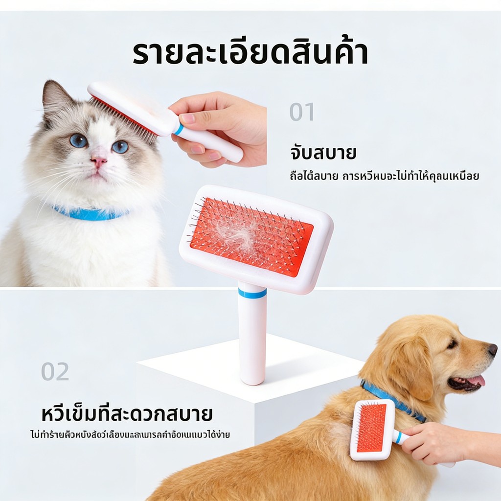 หวีกรูมมิ่งสุนัขและแมวพร้อมที่จับกันลื่นเครื่องมือทําความสะอาดและกําจัดขนสัตว์เลี้ยง