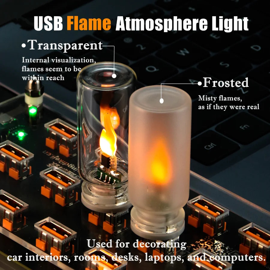USB LED กระพริบเทียน 5V เปลวไฟ Night Light Frosted แก้วใสตกแต่ง Touch Control Mood Lighting สําหรับรถบ้านโคมไฟ