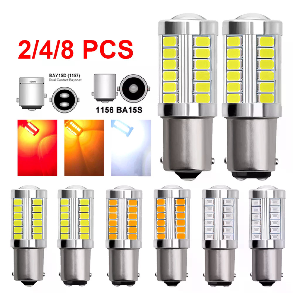 2/4/8 PCS รถหลอดไฟ LED P21W 1156 BA15S P21/5W BAY15D 1157 12V 7000K สีขาวไฟเลี้ยวเบรคสํารองย้อนกลับท
