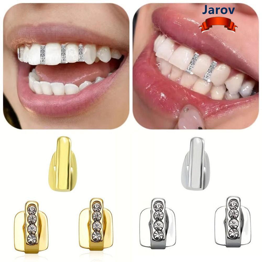 JAROV เซต 3 ชิ้น Grillz เพชรสลัวสไตล์ฮิปฮอป เครื่องประดับฟันสำหรับผู้ชายและผู้หญิง