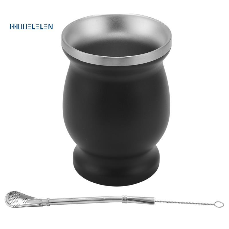 [Promote H]Yerba Mate Gourd Set Double-Wall Stainless Tea Cup and Bombillas Bombillas Yeerba Mate St