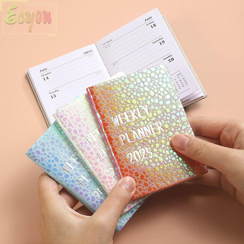 ECYOU 2025 สมุดแพลนเนอร์ ภาษาอังกฤษ A7 2025 Agenda Book, Minimalist Laser Starlight Color To Do List